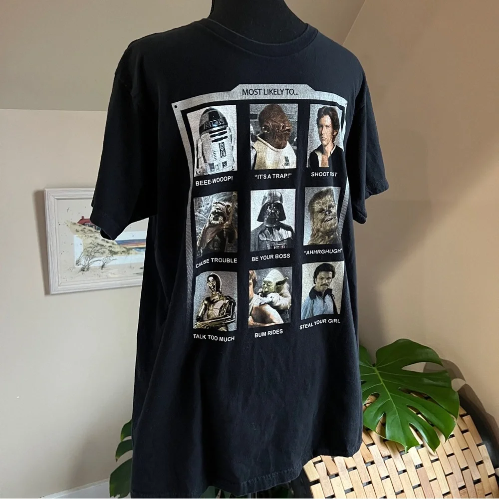 Star Wars Yearbook Characters “Most Likely To…” Black Size Large 100% Cotton EUC - Picture 2 of 7